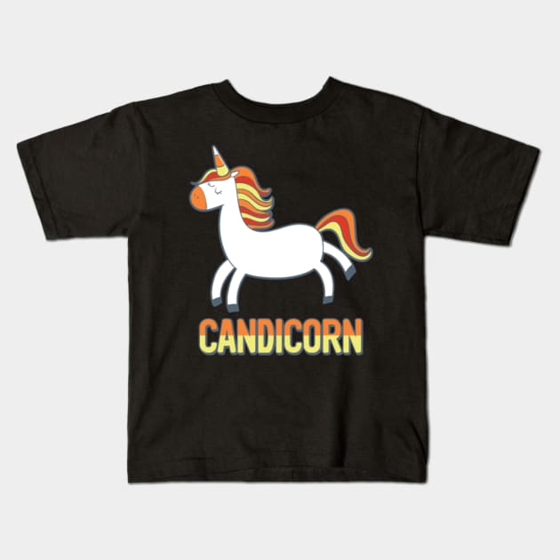 Cute Candicorn Halloween Candy Corn Unicorn design Kids T-Shirt by Nulian Sanchez